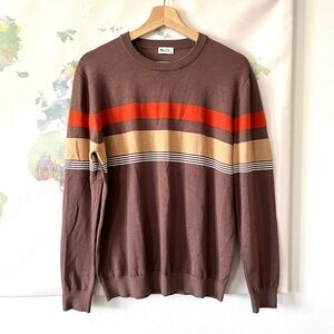 Zyia Active Sweater Bark Stripe Fortress Crewneck Retro Brown Orange Size Medium
